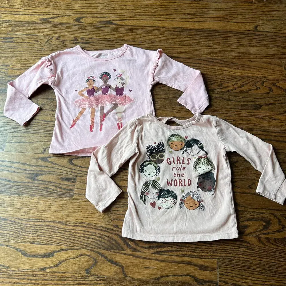 Carter's Ballet Pink Girl's Diverse Multicultural Long Sleeve Tee Shirts - 4T